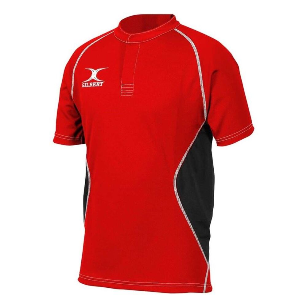 Gilbert Mens Contrast Panel Regular  Rugby Shirt / Red/Black